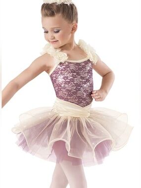 Weissman Cream and Mauve Lace Ballet Tutu Dance Costume Small Child Formal